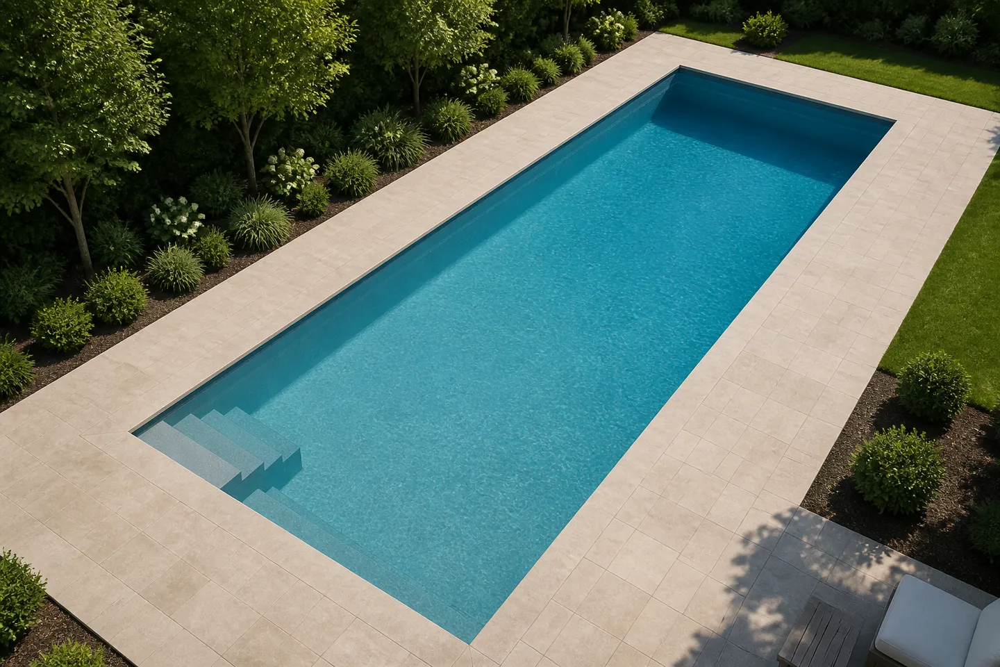 Rectangular swimming pool photographed to show length and width