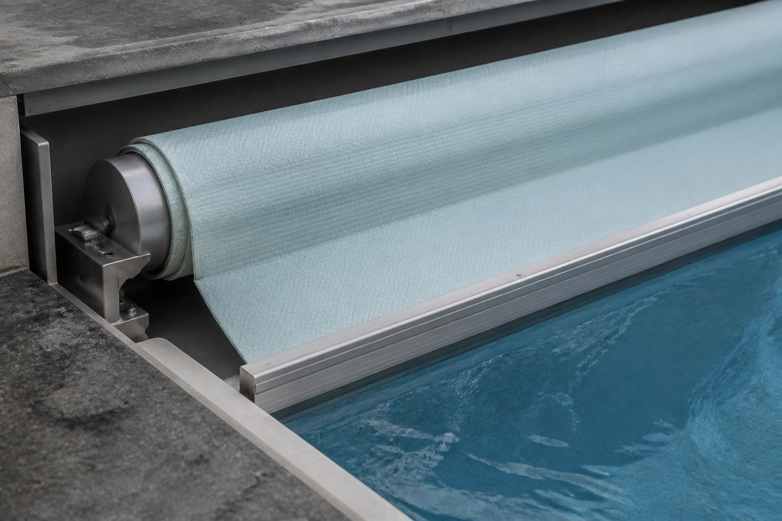 Automatic pool cover roller and fabric in a recessed housing pit