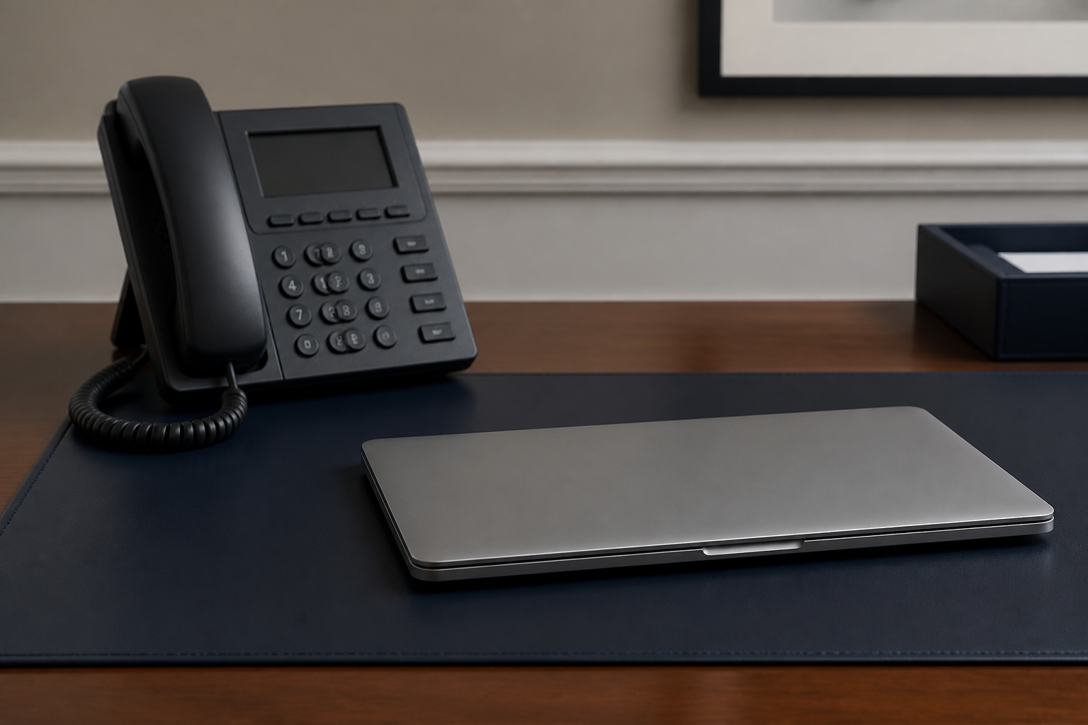 Simple desk setup with a notebook and envelope for editorial correspondence